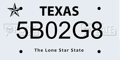 5B02G8 Texas License Plate