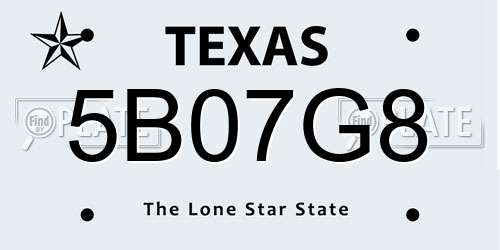 5B07G8 Texas License Plate
