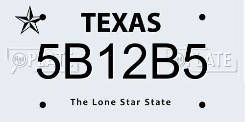5B12B5 Texas License Plate