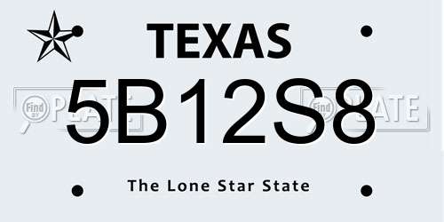 5B12S8 Texas License Plate