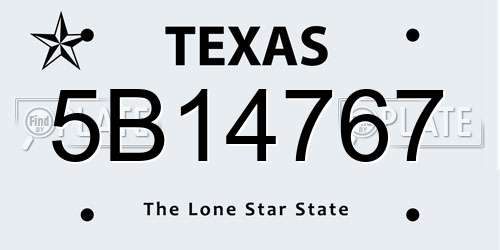 5B14767 Texas License Plate