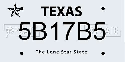 5B17B5 Texas License Plate