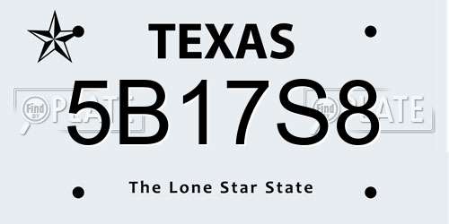 5B17S8 Texas License Plate
