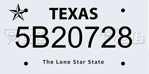 5B20728 Texas License Plate
