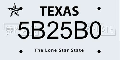 5B25B0 Texas License Plate