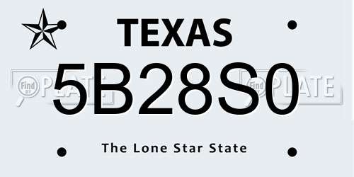 5B28S0 Texas License Plate