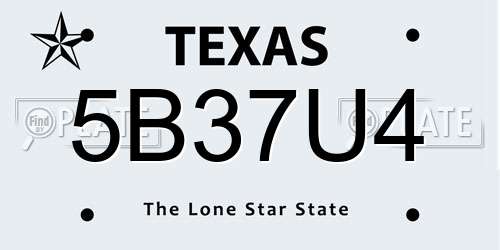 5B37U4 Texas License Plate