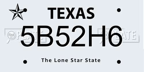 5B52H6 Texas License Plate