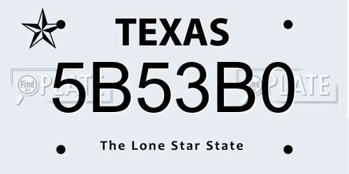 5B53B0 Texas License Plate