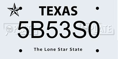 5B53S0 Texas License Plate
