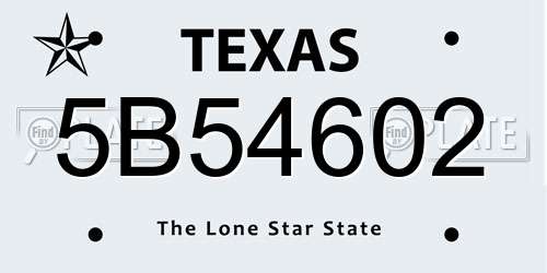 5B54602 Texas License Plate