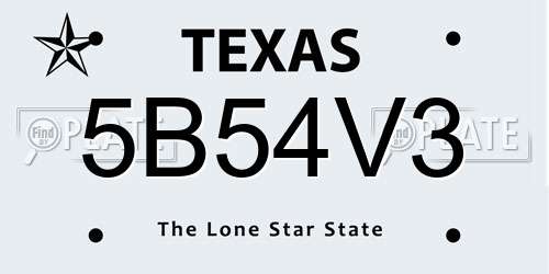5B54V3 Texas License Plate