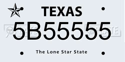 5B55555 Texas License Plate