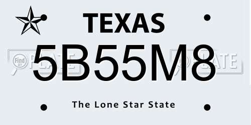 5B55M8 Texas License Plate