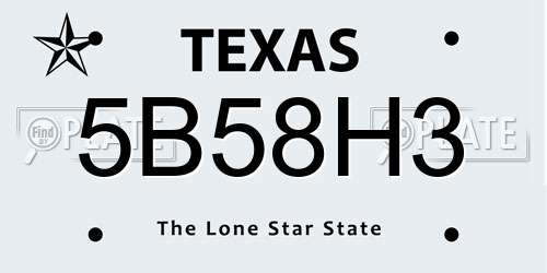 5B58H3 Texas License Plate