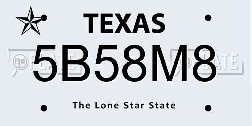 5B58M8 Texas License Plate