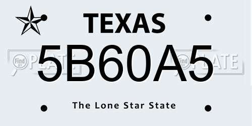5B60A5 Texas License Plate