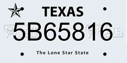 5B65816 Texas License Plate