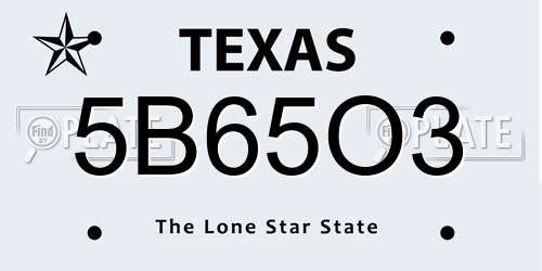 5B65O3 Texas License Plate