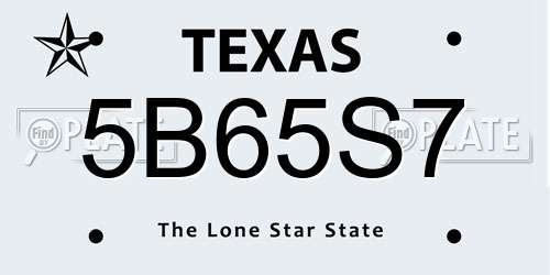 5B65S7 Texas License Plate