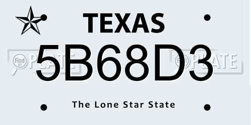 5B68D3 Texas License Plate