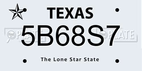 5B68S7 Texas License Plate