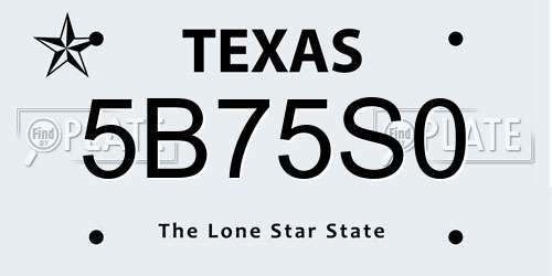 5B75S0 Texas License Plate