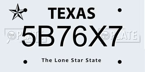 5B76X7 Texas License Plate