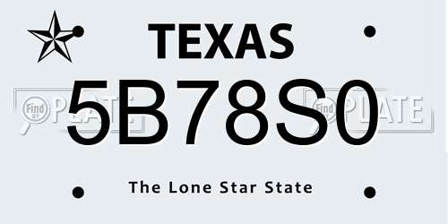 5B78S0 Texas License Plate