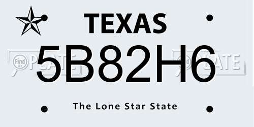 5B82H6 Texas License Plate