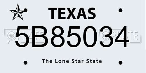 5B85034 Texas License Plate