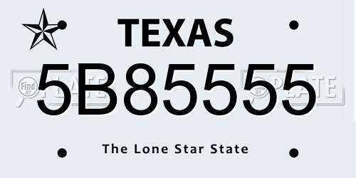 5B85555 Texas License Plate
