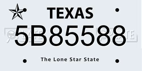 5B85588 Texas License Plate