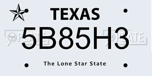 5B85H3 Texas License Plate