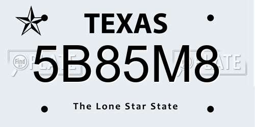 5B85M8 Texas License Plate