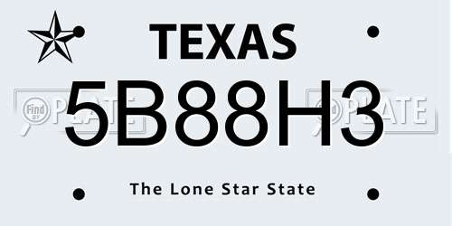 5B88H3 Texas License Plate