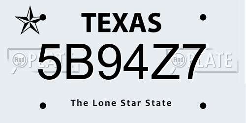 5B94Z7 Texas License Plate