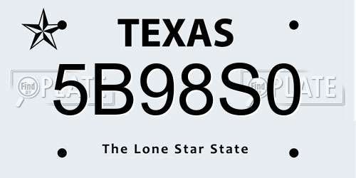 5B98S0 Texas License Plate