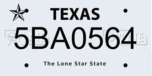 5BA0564 Texas License Plate