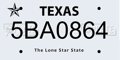 5BA0864 Texas License Plate