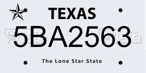 5BA2563 Texas License Plate
