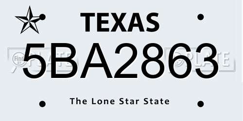 5BA2863 Texas License Plate