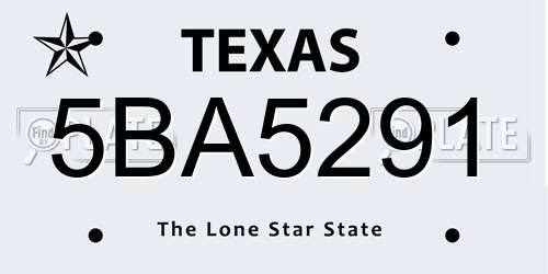 5BA5291 Texas License Plate