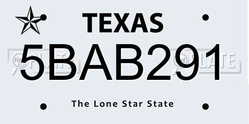 5BAB291 Texas License Plate