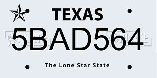 5BAD564 Texas License Plate
