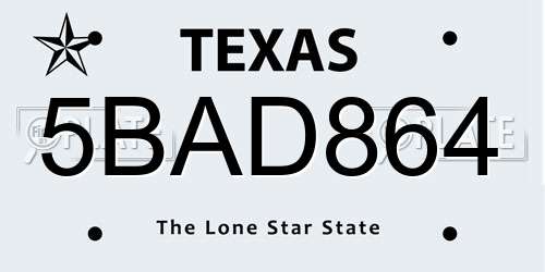 5BAD864 Texas License Plate