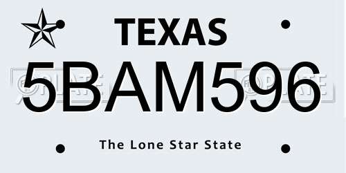 5BAM596 Texas License Plate