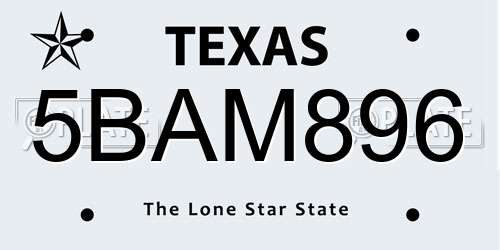5BAM896 Texas License Plate