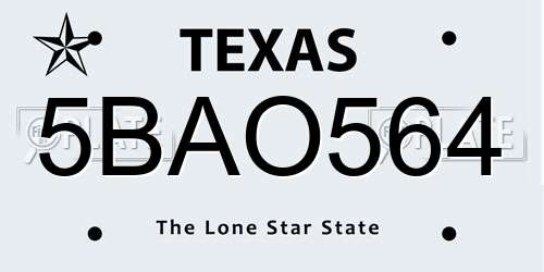 5BAO564 Texas License Plate