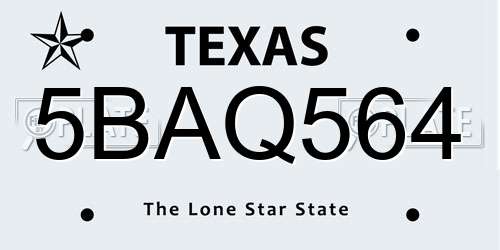 5BAQ564 Texas License Plate